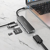 USB-хаб адаптер Hoco HB24 Type-C (HDMI, USB3.0+USB2.0, SD, TF, PD, 60 Вт) - Черный