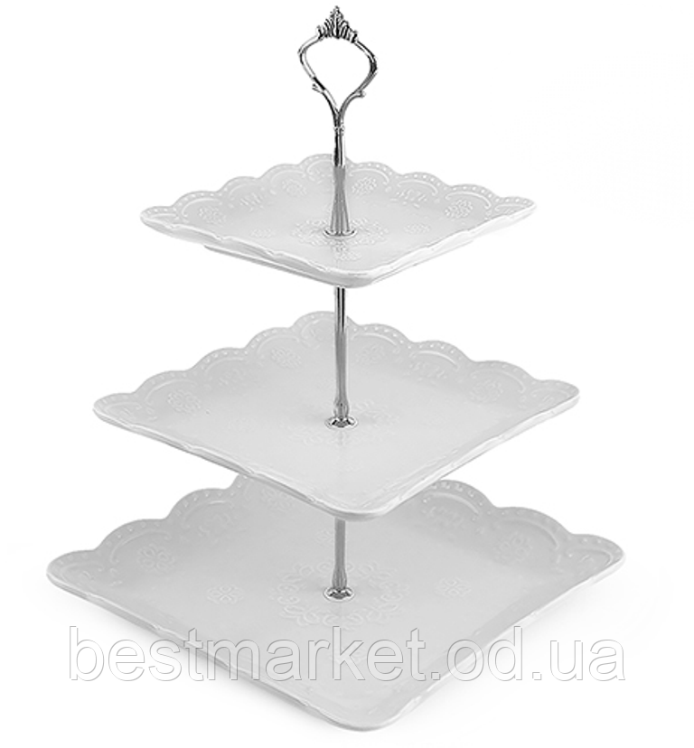 Фруктовниця Фарфорова 3 Яруси White lace Stenson MC-3664 6"/8"/10" (15/20/25,5см)