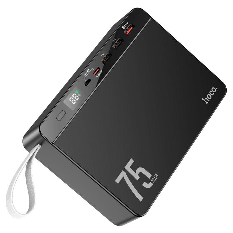 Быстрый и мощный повербанк 75000mAh HOCO J94 Overlord 22.5W QC3.0 PD3.0 LED дисплей Black Li-Pol Черный Пластик