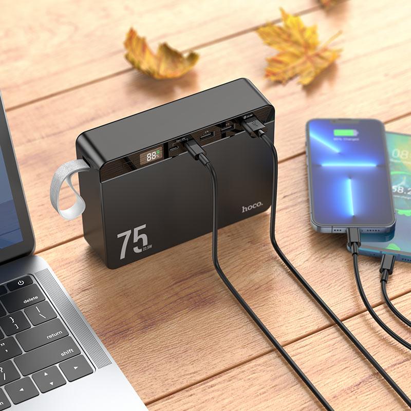 Быстрый и мощный повербанк 75000mAh HOCO J94 Overlord 22.5W QC3.0 PD3.0 LED дисплей Black Li-Pol Черный Пластик Универсальная батарея Индикатор уровня заряда
