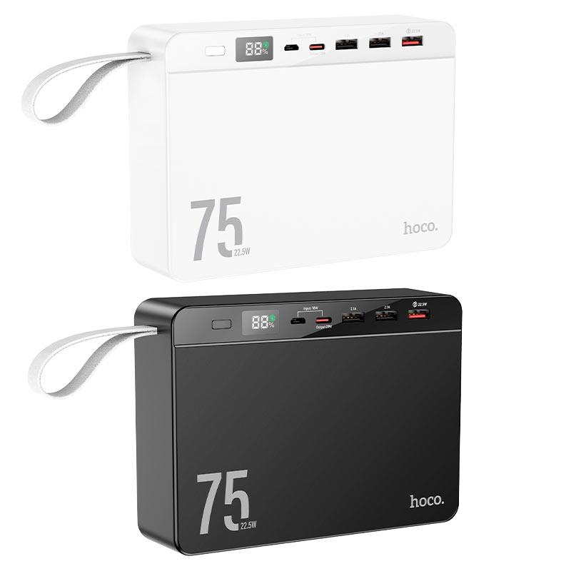 Быстрый и мощный повербанк 75000mAh HOCO J94 Overlord 22.5W QC3.0 PD3.0 LED дисплей Black Li-Pol Черный Пластик Универсальная батарея Индикатор уровня заряда micro USB Type-C