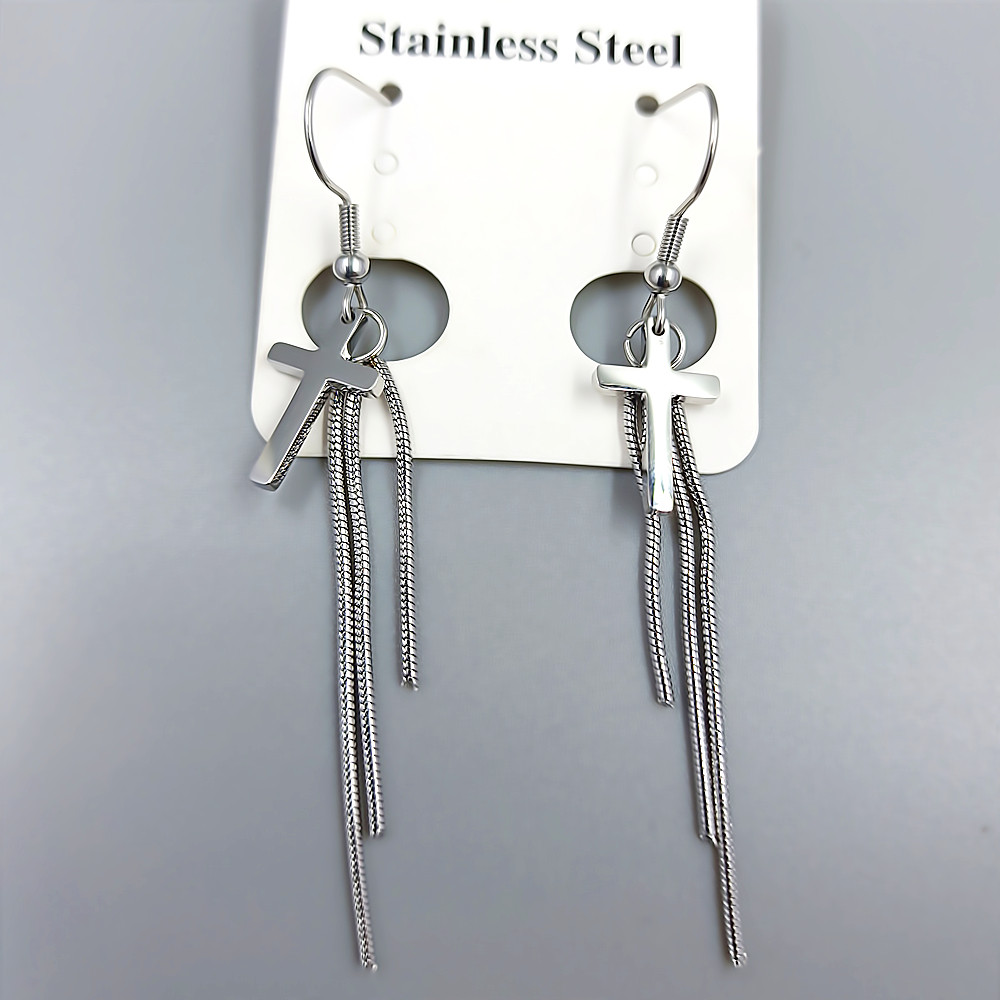 Сережки Stainless Steel. Сталь. Родій. Довжина: 68 мм. Ширина: 10 мм.