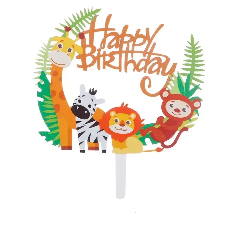 Топпер акриловый на торт Happy Birhday зоопарк