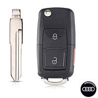 Выкидной ключ Ауди 100 200 80 90 (2 кнопки+Panic/Жало HU49/Лого Audi Силикон)