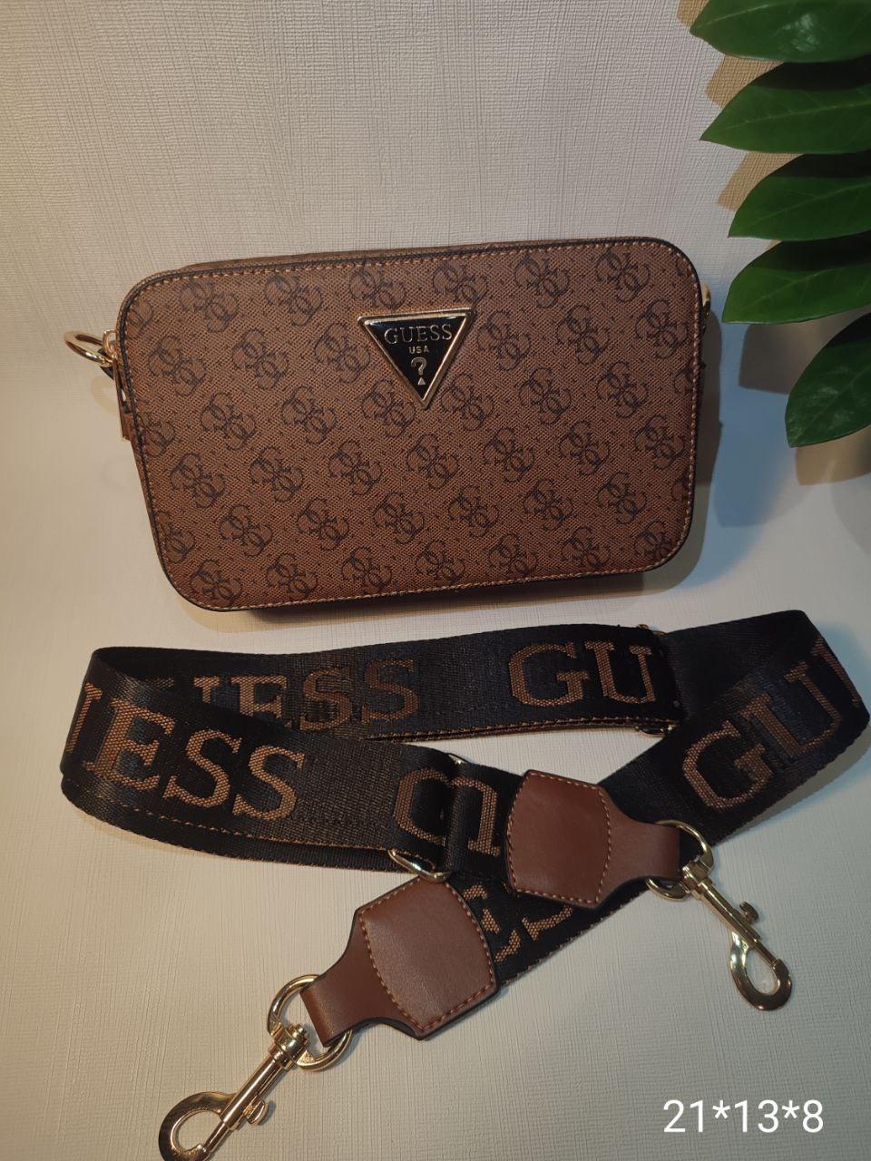 Жіноча сумка Guess, тканинний ремінь, коричнева 21*13*8 см, 931353, фото 1