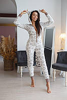 Тепла жіноча піжама з кишенею на попі та капюшоном SweetJama Frozy Зірки Капучино