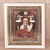 Икона Параскева святая мученица, лик 10х12 см, в белом прямом деревянном киоте