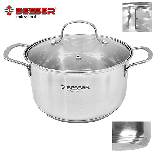 Каструля велика з кришкою індукційне дно "Eterna" BESSER 4.7 л 24*13см 10277