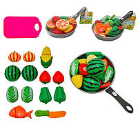 Игрушечные продукты, овощи, фрукты, ягоды на липучках с досточкой и сковородкой, в наборе 6 предметов