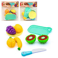 Іграшкові фрукти на липучці 5шт, в наборі ніж та досточка, яскраві кольори, міцний матеріал