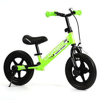Дитячий беговел 12 дюймів Corso (сталева рама, ручне гальмо, підставка для ніжок, підніжка) 65166 Зелений