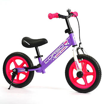 Дитячий беговел 12 дюймів Corso (сталева рама, ручне гальмо, підставка для ніжок, підніжка) 19375 Фіолетовий