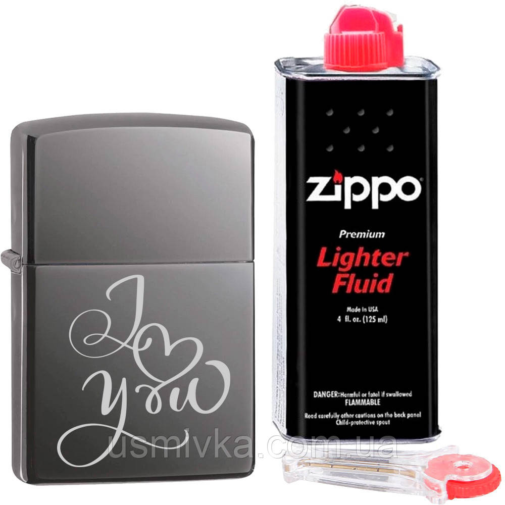 Набір Zippo "I love you" + кремній + бензин зипо