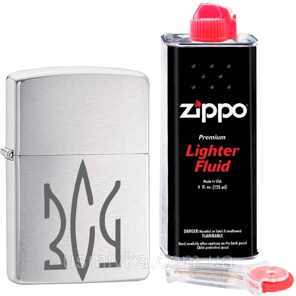 Набір Zippo "ЗСУ" + кремній + бензин зипо