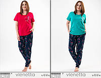 Жіноча піжама футболка великі розміру 56-60 батал бавовни Х/Б трикотаж Vienetta (Туреччина)