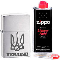 Набор Zippo "Ukraine emblem" + кремний + бензин зиппо