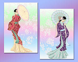 Модульна картина на полотні з 2-х частин "Світлі японки"