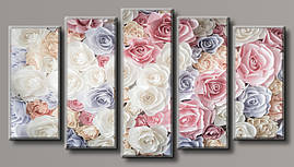 Модульна картина на полотні з 5-ти частин "Ніжні троянди"