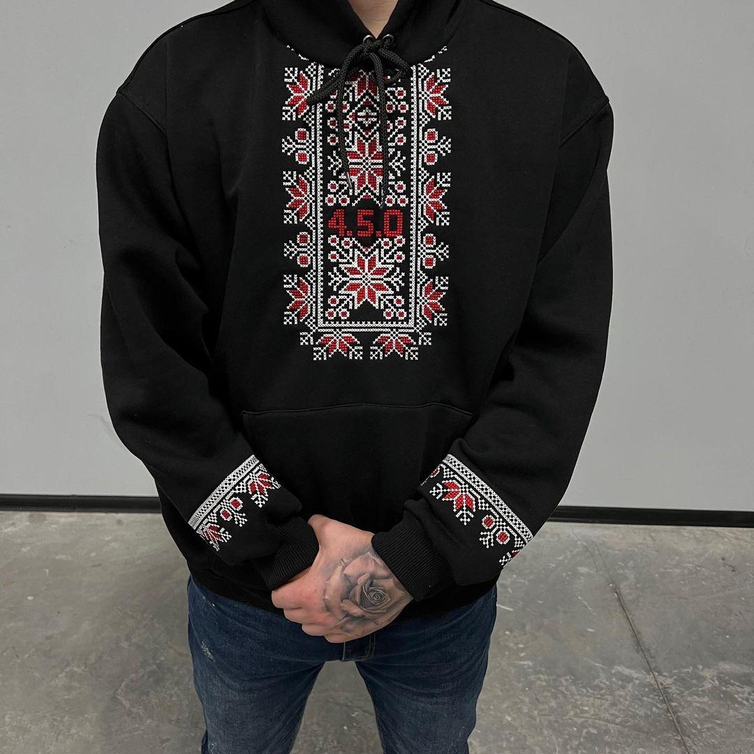 Чоловічий худі чорний оверсайз Доля S, M, L, XL з вишивкою 4.5.0