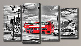 Модульна картина на полотні з 4-х частин "Лондонський автобус"