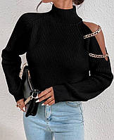 Стильний ангоровий светер. Жіночий светр з ланцюжком чорний
