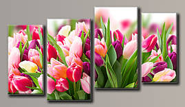 Модульна картина на полотні з 4-х частин "Рожеві тюльпани"
