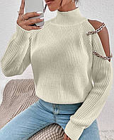 Стильний ангоровий светер. Жіночий светр з ланцюжком молоко