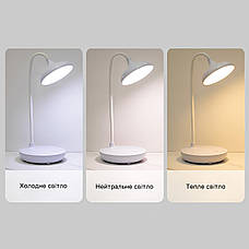 Настільна LED лампа гнучка акумуляторна 900 mAh з Micro-USB з розʼємом White, фото 6