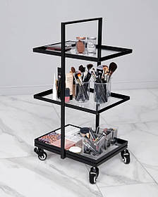 Візок для візажистів скляний столик для салонів краси DIVA столик для майстрів тату візок чорний Black