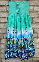 1, Очень яркая, легкая летняя юбка сарафан штапель бирюзового цвета,