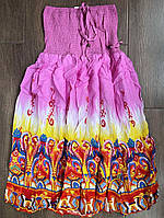 1, Очень яркая легкая летняя юбка сарафан из штапели розового цвета,