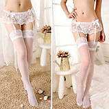 Мереживний пояс для панчіх у білому кольорі з прищіпками, фото 3