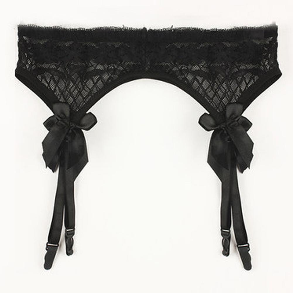 Мереживний пояс для панчіх з підв'язками чорного кольору та з бантиками, фото 1