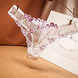 Рожеві сексуальні прозорі трусики з вишивкою, фото 9