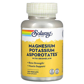 Магнію та Калію Аспартат Solaray Magnesium Potassium Asporotates з бромелаїном 120 рослинних капсул