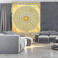 Флизелиновые фотообои в интерьере спальни 206x275 см Желтая мандала Индийский орнамент (10117VEA)+клей