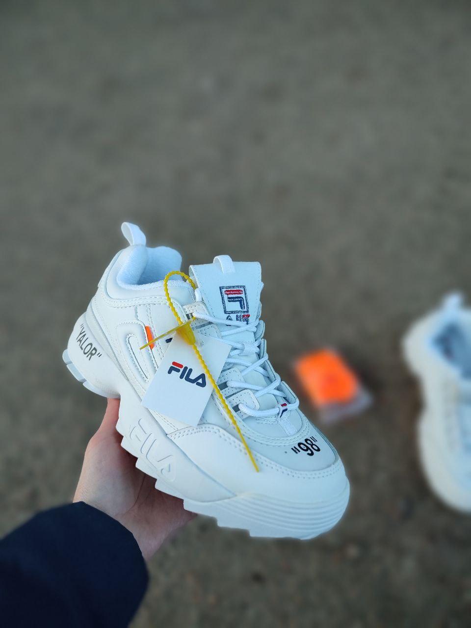 Кросівки БІЛІ Fila Disruptor 2 Off-White на високій підошві шкіряні унісекс демі оригтал