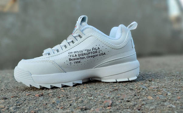 Кросівки БІЛІ Fila Disruptor 2 Off-White на високій підошві шкіряні унісекс демі оригтал, фото 4