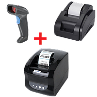 ✅ Акция: Принтер чеков Xprinter XP-58iih + Проводной сканер Syble-2055 + Принтер этикеток Xprinter XP-365b