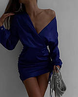 Очень красивое и сексуальное женское платье на вечер, стильное превлекательное короткое платье с подвязкой Синий