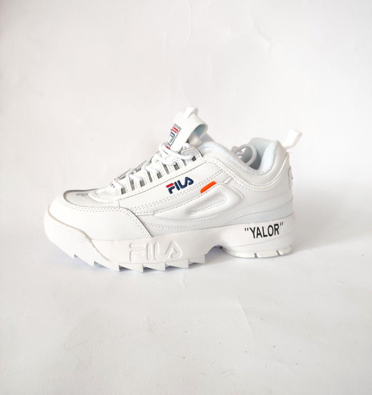 БІЛІ фірмові кросівки Fila Disruptor 2 Off-White на високій підошві шкіряні унісекс демі оригтан