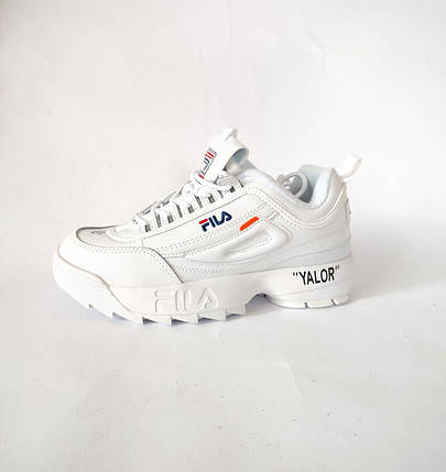 БІЛІ фірмові кросівки Fila Disruptor 2 Off-White на високій підошві шкіряні унісекс демі оригтан, фото 1