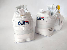 БІЛІ фірмові кросівки Fila Disruptor 2 Off-White на високій підошві шкіряні унісекс демі оригтан, фото 3