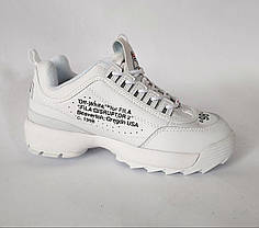 БІЛІ фірмові кросівки Fila Disruptor 2 Off-White на високій підошві шкіряні унісекс демі оригтан, фото 4