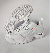 БІЛІ фірмові кросівки Fila Disruptor 2 Off-White на високій підошві шкіряні унісекс демі оригтан, фото 5