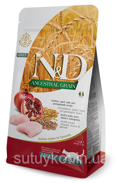 Farmina (Фармина) N&D Low Grain Cat CHICKEN & POMEGRANATE ADULT низькозерновий сухий корм для котів з куркою та гранатом, 10 кг