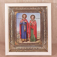 Ікона Адріан і Наталія святі мученики, лик 10х12 см, у білому прямому дерев'яному кіоті