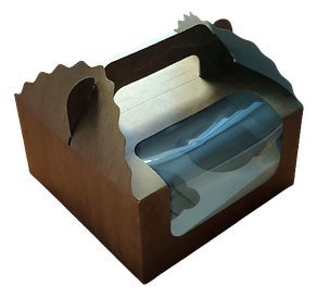 Коробка з ручкою на 4 капкейка з вікном крафт