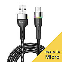 Кабель MicroUSB ESSAGER 2 м мікроспід у тканинному обплетенні заряджання шнур мікроспід, з підсвіткою