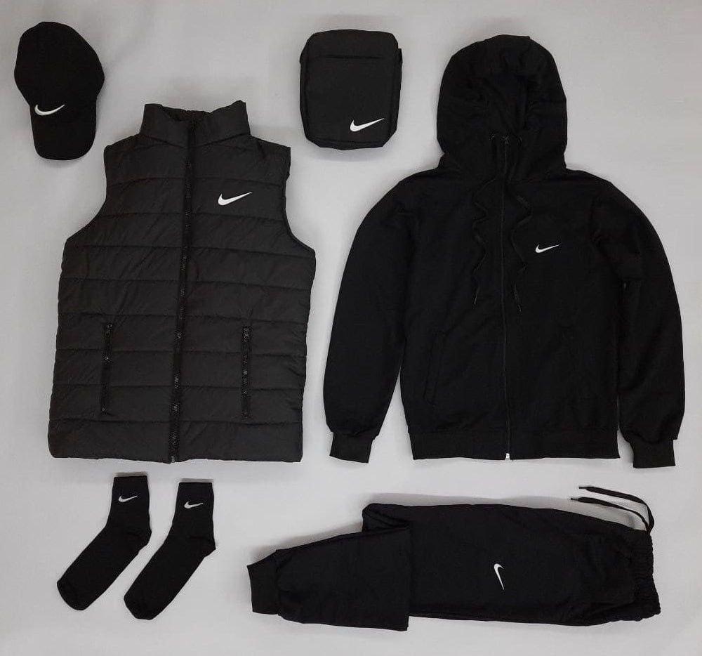 Чоловічий спортивний костюм Nike чорний весняний Найк Жилетка + Мессенджер + Кепка + Шкарпетки